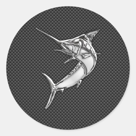 Chrome Style Marlin op koolstofvezel Ronde Sticker (Voorkant)
