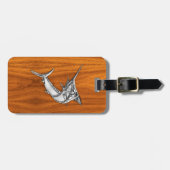 Chrome Style Marlin op Teak Wood Decor Bagagelabel (Voorkant horizontaal)