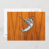 Chrome Style Marlin op Teak Wood Decor Briefkaart (Voorkant / Achterkant)