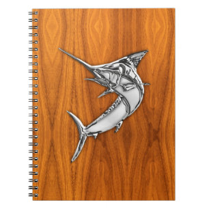 Chrome Style Marlin op Teak Wood Decor Notitieboek