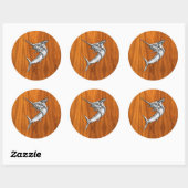 Chrome Style Marlin op Teak Wood Decor Ronde Sticker (Vel)