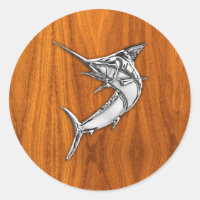Chrome Style Marlin op Teak Wood Decor