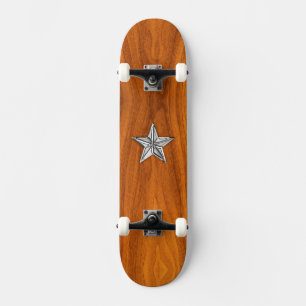 Chrome Style Nautical Star op Teak Veneer Skateboard
