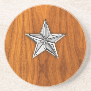 Chrome Style Nautical Star op Teak Veneer Zandsteen Onderzetter