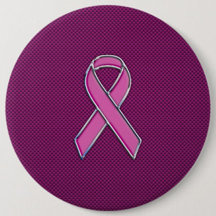 Chrome Style Pink Ribbon Awareness Carbon Fibre Ronde Button 6,0 Cm