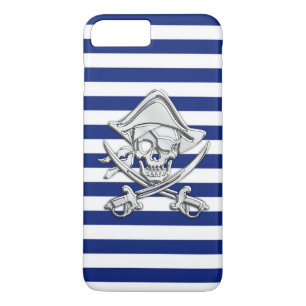 Chrome Style Pirate op Nautical Stripes iPhone 8 Plus / 7 Plus Hoesje