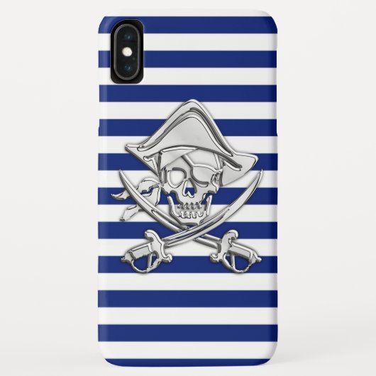 Chrome Style Pirate op Nautical Stripes Case-Mate iPhone Case (Achterkant)