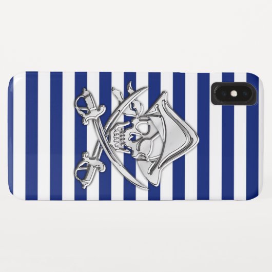 Chrome Style Pirate op Nautical Stripes Case-Mate iPhone Case (Achterkant (horizontaal))