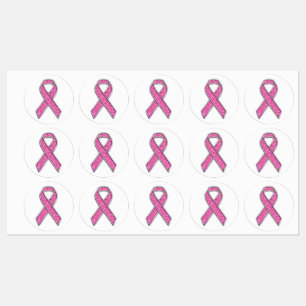 Chrome Style Print Pink Ribbon Awareness Labels