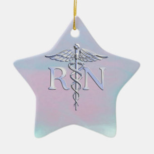 Chrome Style RN Caduceus Medical Moeder Pearl Kijk Keramisch Ornament