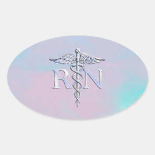 Chrome Style RN Caduceus Medical Moeder Pearl Kijk Ovale Sticker