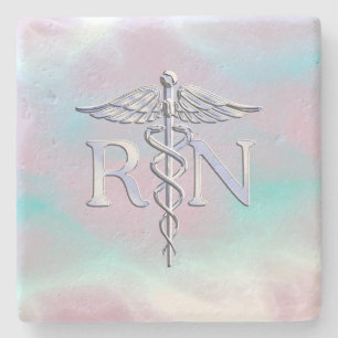 Chrome Style RN Caduceus Medical Moeder Pearl Kijk Stenen Onderzetter