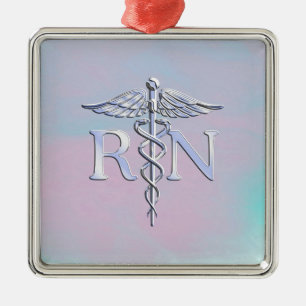 Chrome Style RN Caduceus Medische Moederparel Uite Metalen Ornament