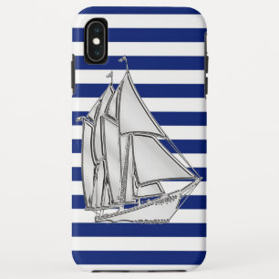 Chrome Style Sailboot op Nautical Stripes iPhone XS Max Hoesje