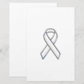 Chrome Style White Ribbon Awareness Briefpapier (Voorkant / Achterkant)