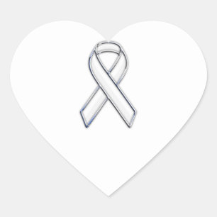 Chrome Style White Ribbon Awareness Hart Sticker