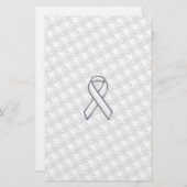 Chrome Style White Ribbon Awareness Houndstooth Briefpapier (Voorkant / Achterkant)