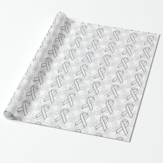 Chrome Style White Ribbon Awareness Houndstooth Cadeaupapier (Uitgerold)