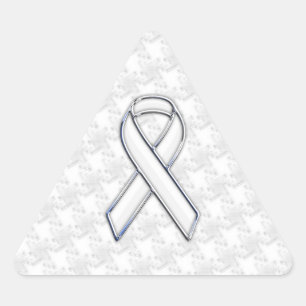 Chrome Style White Ribbon Awareness Houndstooth Driehoek Sticker