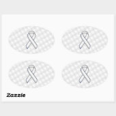 Chrome Style White Ribbon Awareness Houndstooth Ovale Sticker (Vel)
