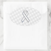 Chrome Style White Ribbon Awareness Houndstooth Ovale Sticker (Tas)