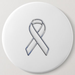 Chrome Style White Ribbon Awareness Ronde Button 6,0 Cm