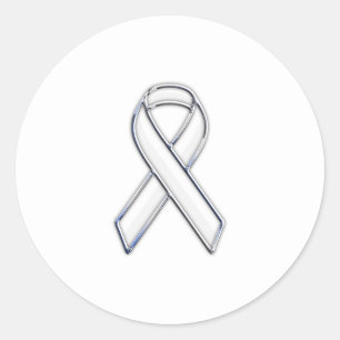 Chrome Style White Ribbon Awareness Ronde Sticker