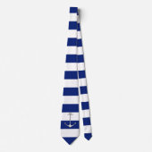 Chrome Thin Anchor on Nautical Navy Blue Stripes Stropdas (Voorkant)