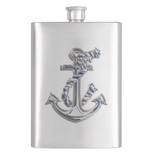 Chrome Touw Anker Nautische Print Heupfles