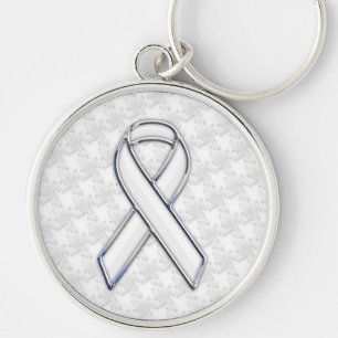 Chrome White over White Ribbon Awareness Houndstoo Sleutelhanger