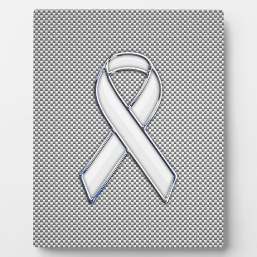 Chrome White Ribbon Awareness Carbon Fiber Decor Fotoplaat (Voorkant)