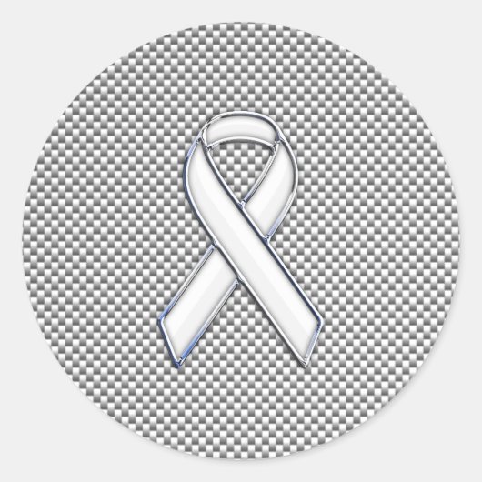 Chrome White Ribbon Awareness Carbon Fiber Decor Ronde Sticker (Voorkant)