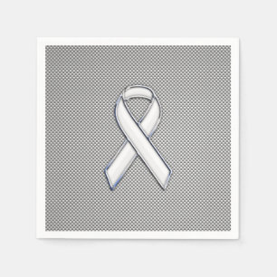 Chrome White Ribbon Awareness Carbon Fiber Decor Servetten