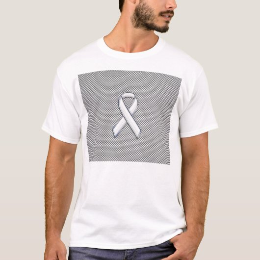 Chrome White Ribbon Awareness Carbon Fiber Decor T-shirt (Voorkant)