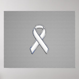 Chrome White Ribbon Awareness Carbon Fiber Print