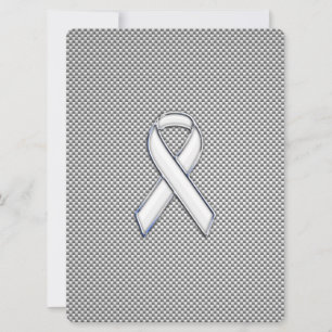 Chrome White Ribbon Awareness Carbon Fiber Print
