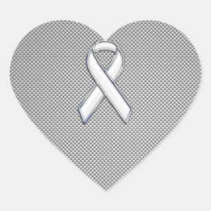Chrome White Ribbon Awareness Carbon Fiber Print Hart Sticker