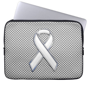 Chrome White Ribbon Awareness Carbon Fiber Print Laptop Sleeve