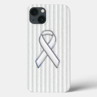 Chrome White Ribbon Awareness in Granular Stripes