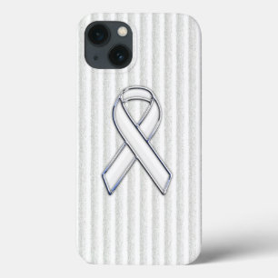 Chrome White Ribbon Awareness in Granular Stripes iPhone 13 Hoesje