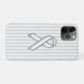 Chrome White Ribbon Awareness in Granular Stripes Case-Mate iPhone Case (Achterkant (horizontaal))