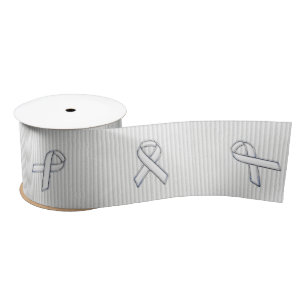 Chrome White Ribbon Awareness in Granular Stripes Lint