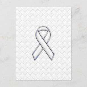 Chrome White Ribbon Awareness on Checkers Briefkaart