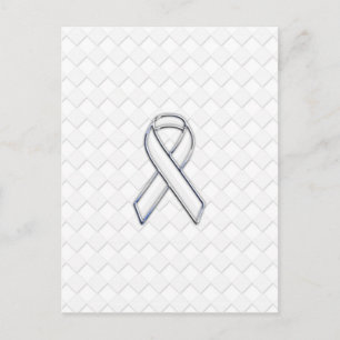 Chrome White Ribbon Awareness on Checkers Print Briefkaart