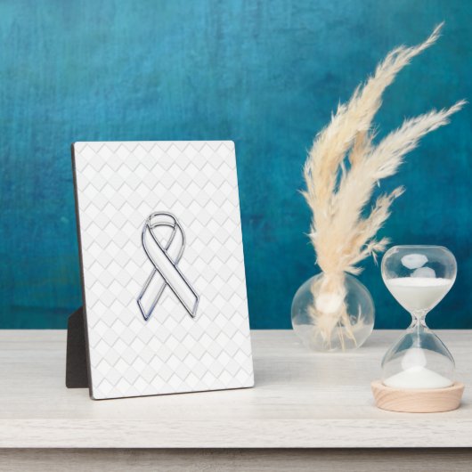 Chrome White Ribbon Awareness on Checkers Print Fotoplaat (Zijkant)