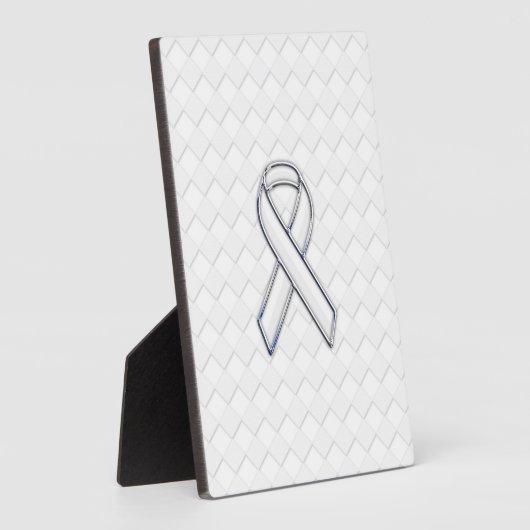 Chrome White Ribbon Awareness on Checkers Print Fotoplaat (Zijkant)