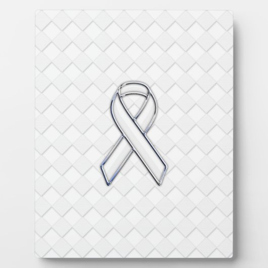 Chrome White Ribbon Awareness on Checkers Print Fotoplaat (Voorkant)