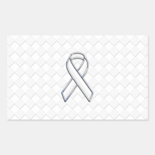 Chrome White Ribbon Awareness on Checkers Print Rechthoekige Sticker (Voorkant)