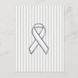Chrome White Ribbon Awareness on Granular Stripes Briefkaart