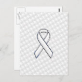 Chrome White Ribbon Awareness on Houndstooth Print Briefkaart (Voorkant / Achterkant)